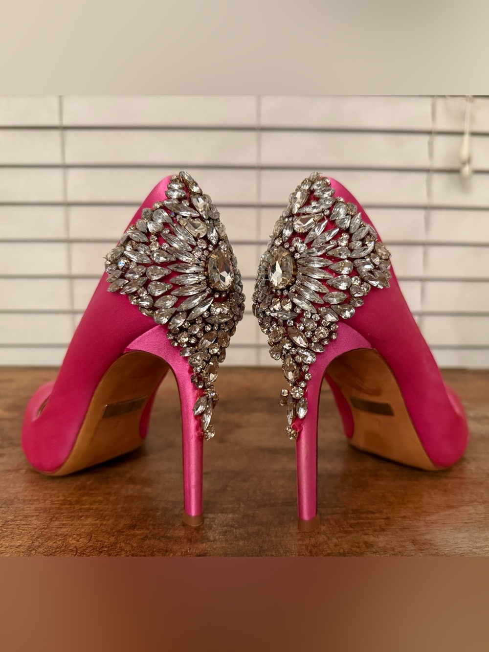 Hot Pink Crystal Embellished Pointed Toe Pumps - Picture 10 of 14